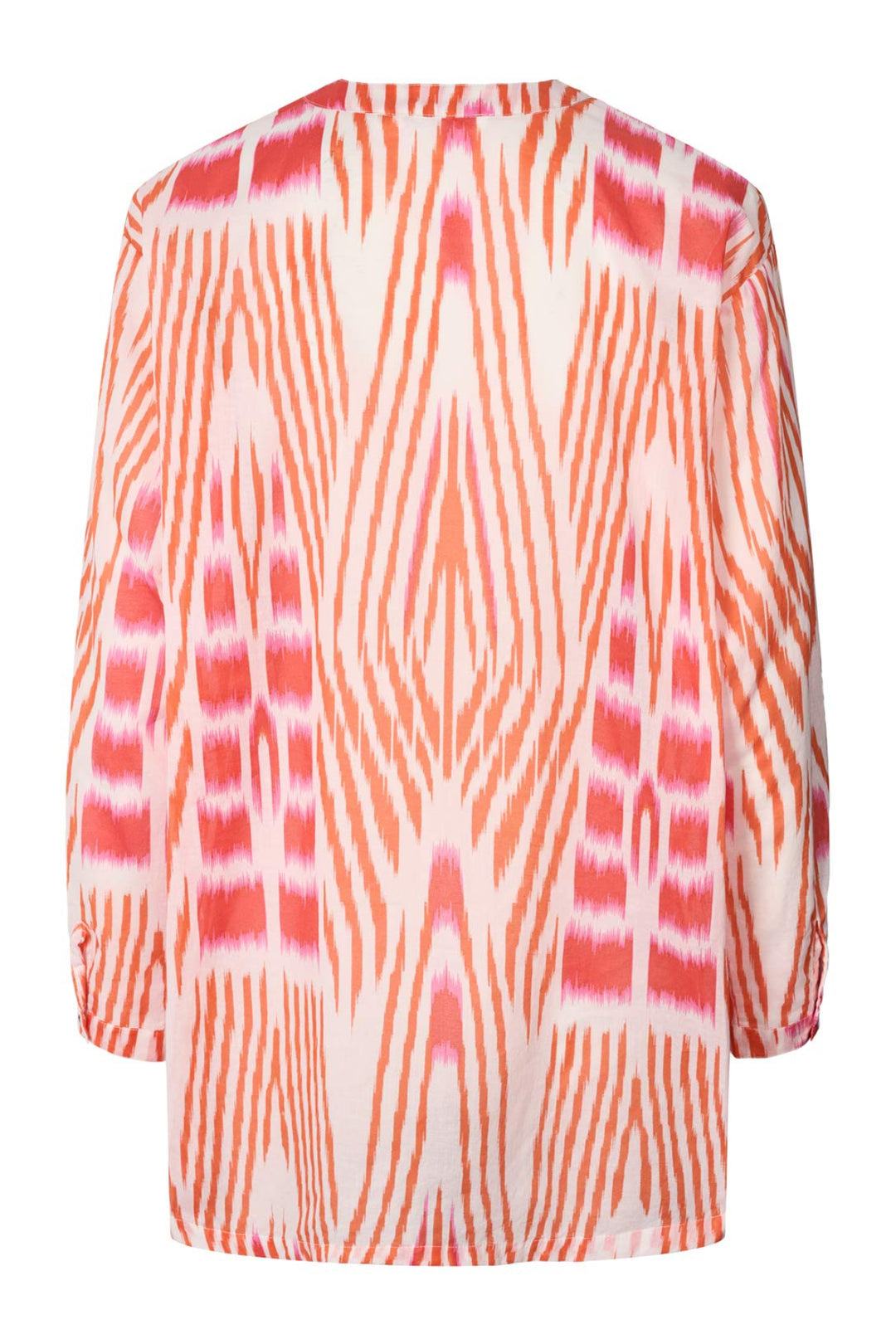 Rabens Saloner Sibyl Ikat Voile Shirt i mandarin pink ivory – let bomuldsskjorte med håndfarvet ikat-print.