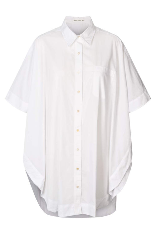 Rabens Saloner | Skjorte | Berta Poplin Curved Hem Shirt, white