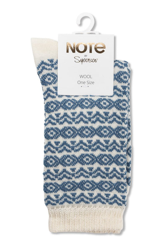 Note by Syversen | Strømper | Wool pattern, offwhite/ jeansblue