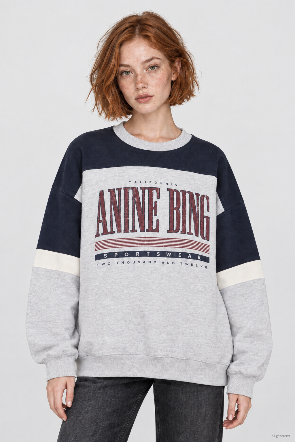 ANINE BING Miles Sweatshirt Sport Colorblock i heather grey set forfra