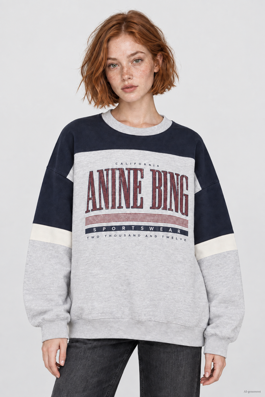 ANINE BING Miles Sweatshirt Sport Colorblock i heather grey set forfra