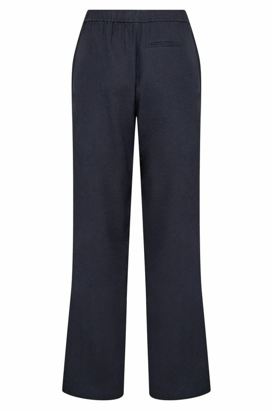Leveté Room Naja 7 bukser i dark navy – lette bukser med elastisk talje og lige ben.