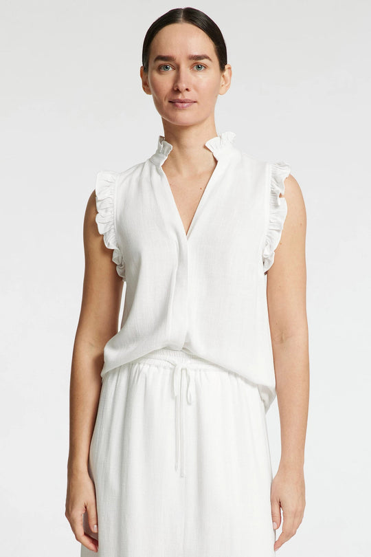 Selected Femme Viva SL top snow white – ærmeløs top med flæser og V-hals.
