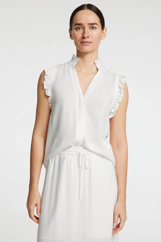 Selected Femme Viva SL top snow white – ærmeløs top med flæser og V-hals.