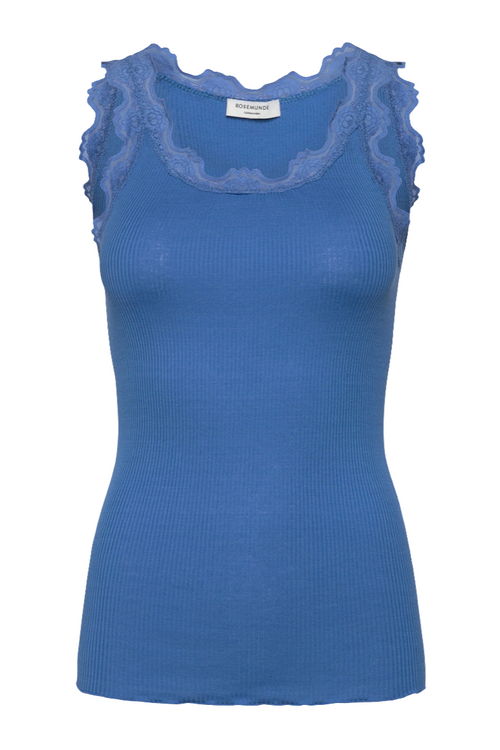 Rosemunde | Silketop | RWBabette SL U-neck Long Lace Top, 5205 french blue