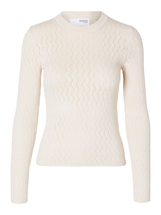 Selected Femme Cabala Langærmet Strikket Sweater i Birch - Stilfuld og Bæredygtig