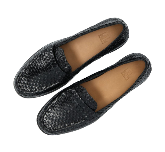 Billi Bi Loafers A8671 – håndlavede loafers i sort flettet skind med unik komfort og elegant design. 