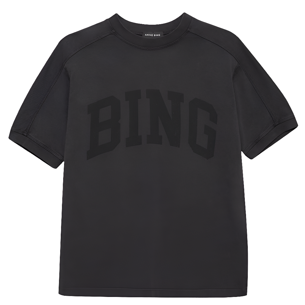 Anine Bing Jaylin Tee i Vintage Black med BING-grafik - Retro-inspireret T-shirt i 100% Bomuld