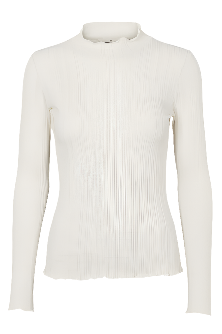 Basic Apparel Scala H. Neck Bluse i Birch - Blød Bluse i Økologisk Bomuld med Høj Krave