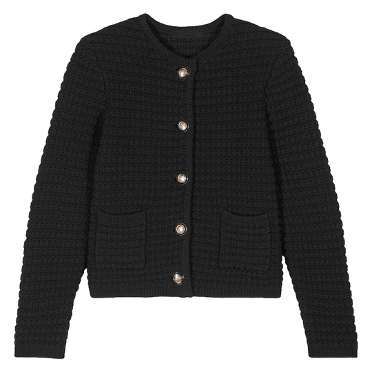 ba&sh Gaspard Cardigan – cropped cardigan med tweed-effekt, lange ærmer og smukke guldfarvede knapper. 