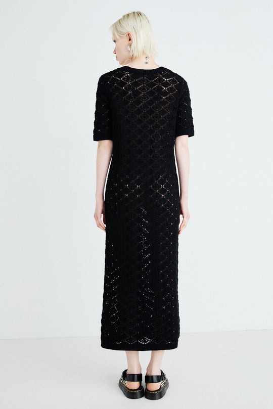 Selected Femme Fina Long Knit Structure Dress i sort strik.