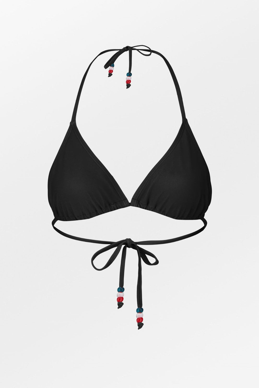 Sort bikinitop fra Becksöndergaard med elegante perler på stropperne. 