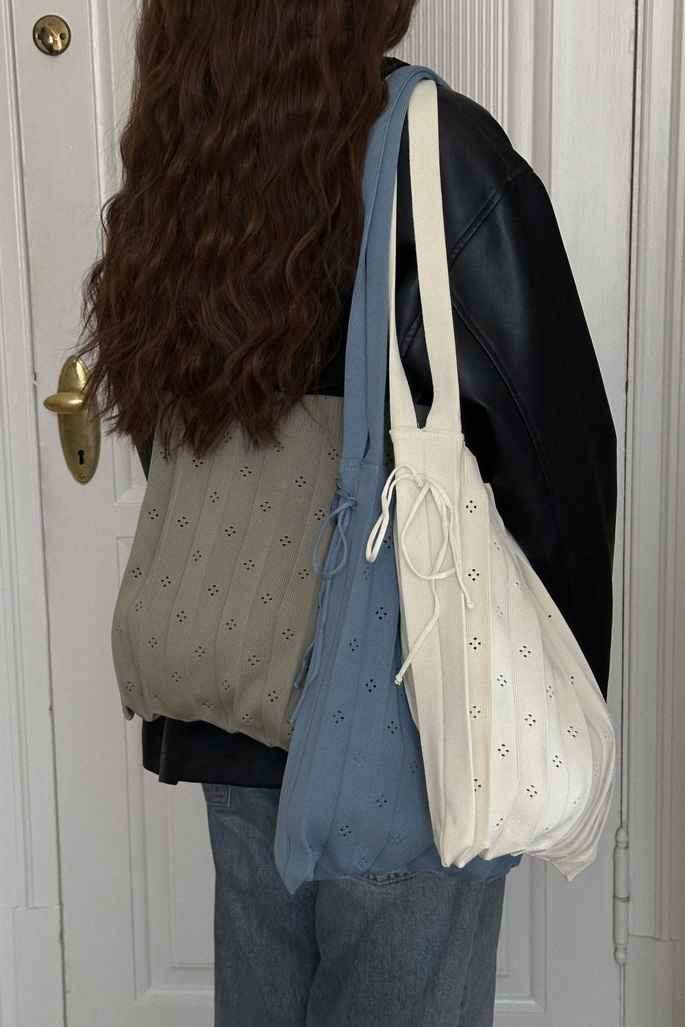 Pico Fleur Bag shopper i vintage blue med strikket struktur.