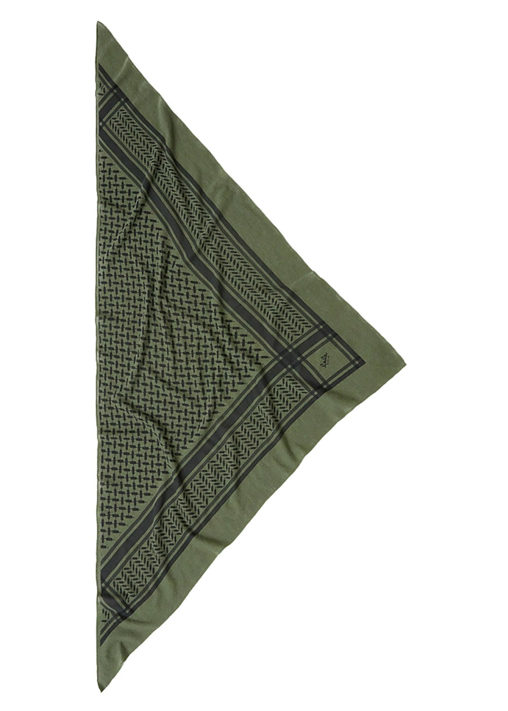 Lala Berlin Triangle Trinity Classic M tørklæde i moss/asphalt – trekantet tørklæde i 100% kashmir med ikonisk heritage-print, blødt, varmt og elegant