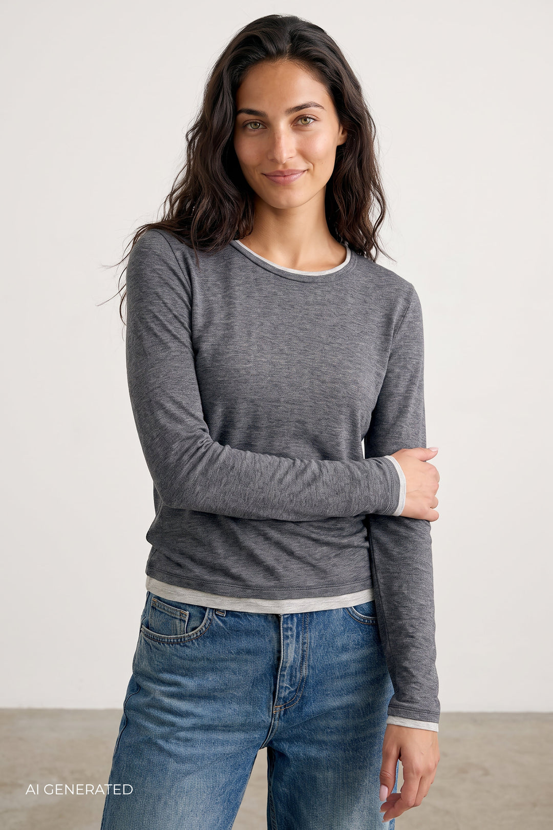 Model i Leveté Room Josephine 5 T-shirt i mørkegrå