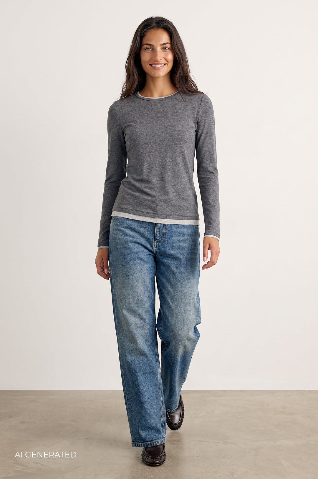 Josephine 5 T-shirt i mørkegrå med rund hals og lange ærmer