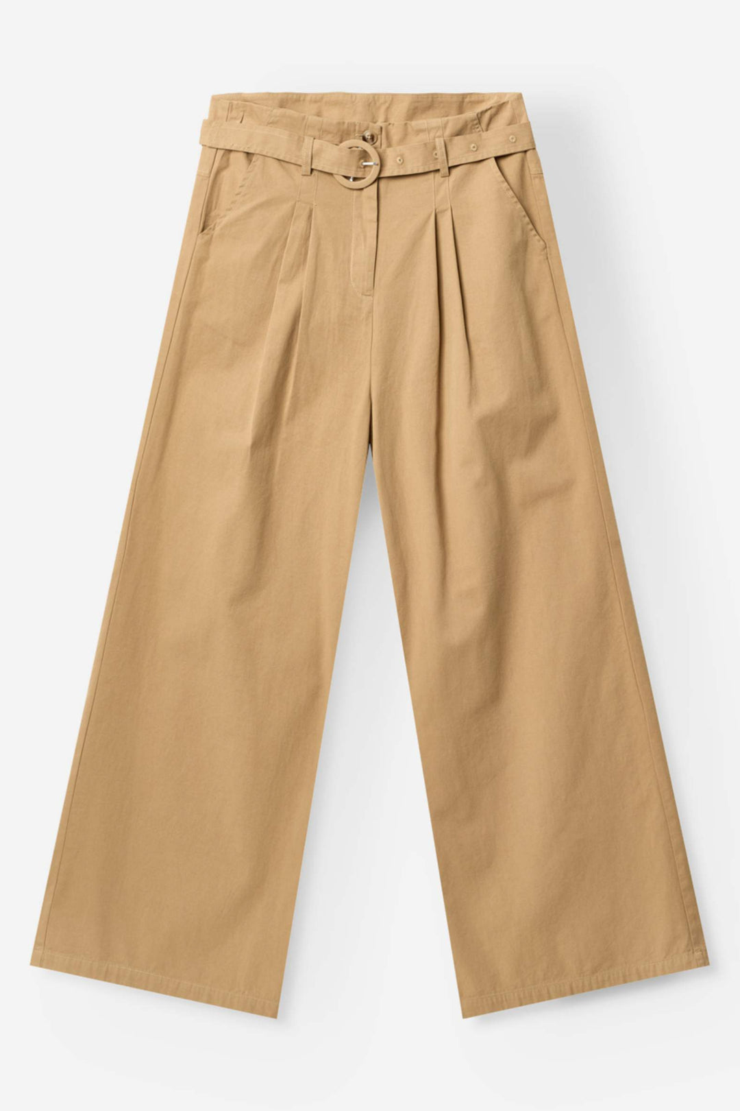 Project AJ117 Tine bukser i harvest gold med wide-leg pasform, høj talje, læg, sidelommer og aftageligt bælte.
