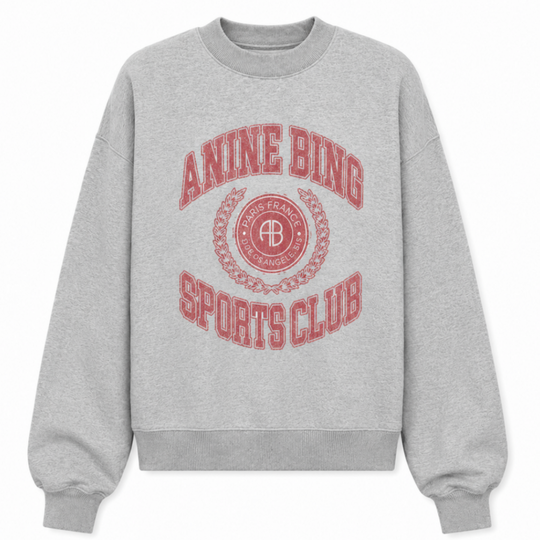 Anine Bing Miles Collegiate Sweatshirt i grey med rødt collegiate-print.