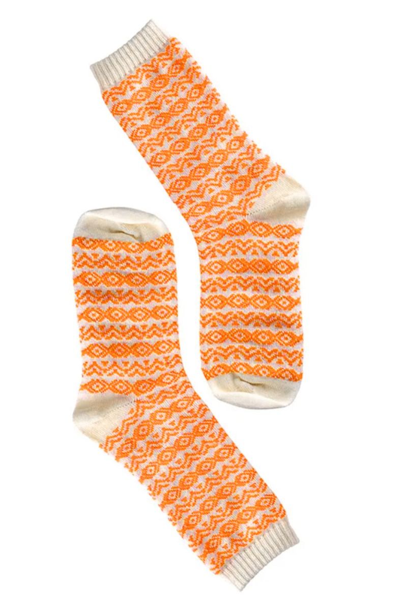 Note by Syversen | Strømper | Wool pattern, offwhite/ orange