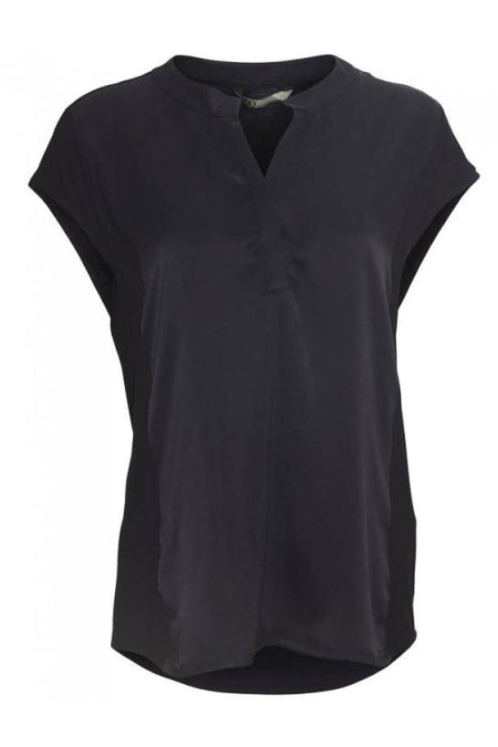 PBO Twigs Top sort bluse med V-udskæring.