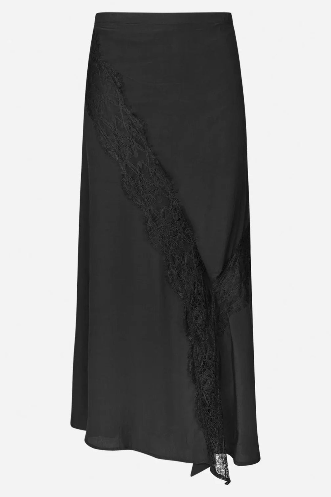 Rabens Saloner Leia nederdel i FSC viskose med blonde og slids. Let, feminin og bæredygtig 