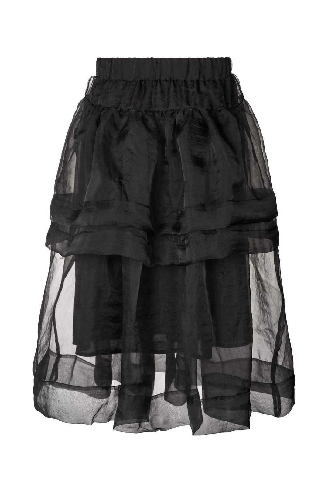 Skil dig ud med Rabens Saloner Falka Organza nederdel i sort. Voluminøst, transparent design med elastisk talje. Perfekt til både fest og hverdag.