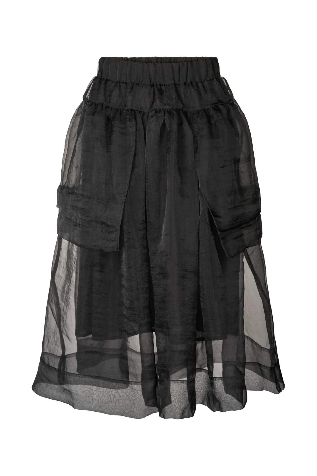 Skil dig ud med Rabens Saloner Falka Organza nederdel i sort. Voluminøst, transparent design med elastisk talje. Perfekt til både fest og hverdag.