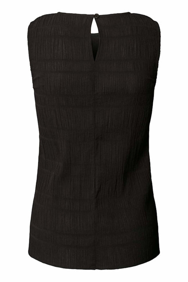 Rabens Saloner Manola smock tanktop i sort med krinklet struktur og tætsiddende pasform.