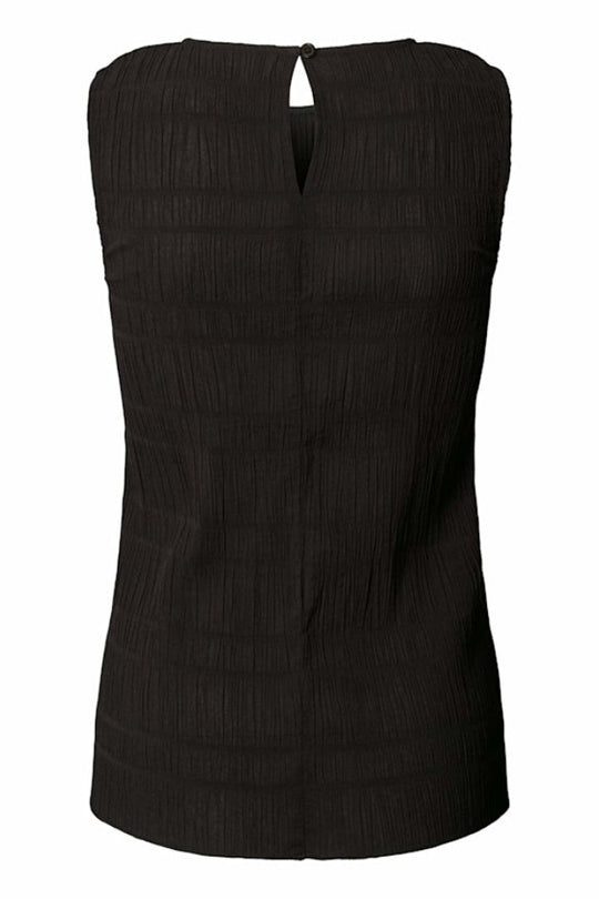 Rabens Saloner Manola smock tanktop i sort med krinklet struktur og tætsiddende pasform.