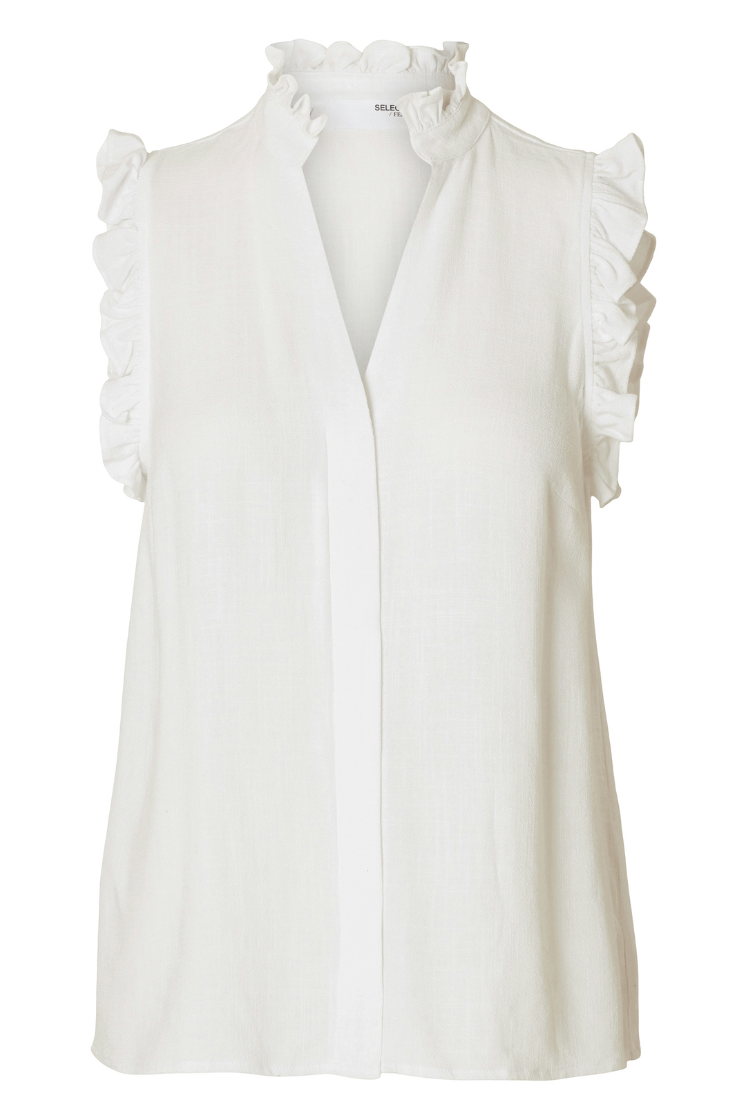 Selected Femme Viva SL top snow white – ærmeløs top med flæser og V-hals.