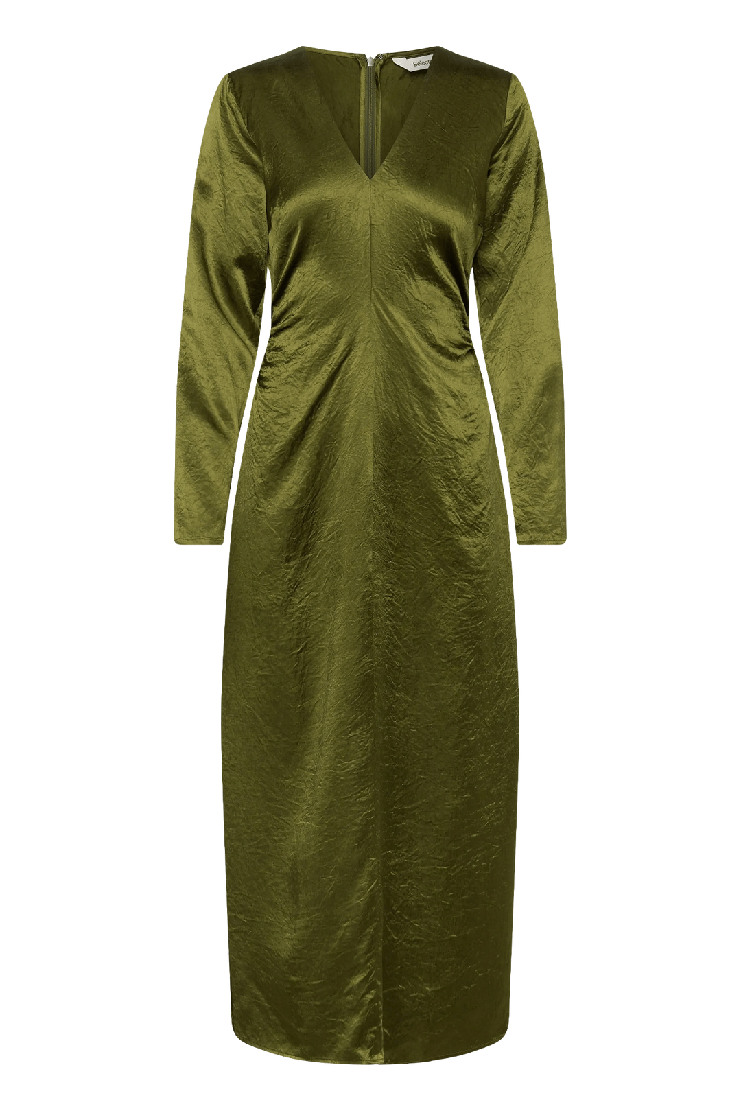Selected Femme Selene Slim LS Ankle Dress EX i avocado – ankellang kjole med lange ærmer, slank pasform og elegant, minimalistisk design.

