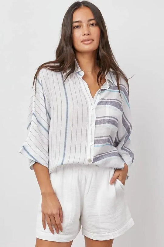 Skjorte | Rails Finley skjorte, mixed aegean blue stripe