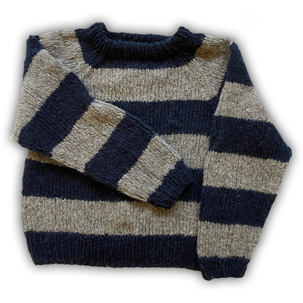 Coffee Beanies | Striktrøje | Alpaca Sweater, striped dk blue no waste