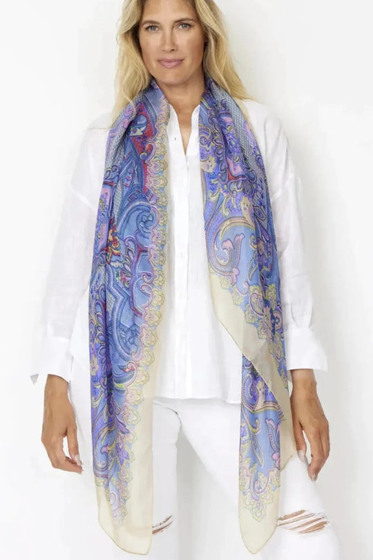 Silketørklæde | BELLA BALLOU Royal Paisley Silk Scarf, blå/lilla