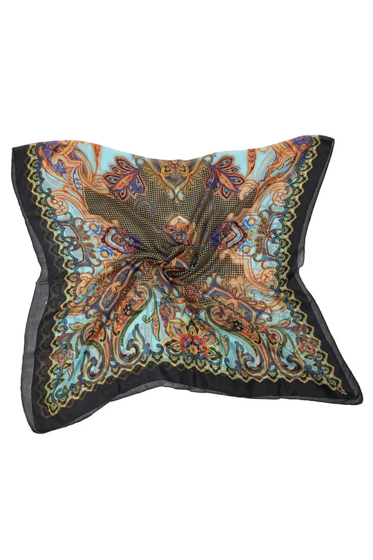 Silketørklæde | BELLA BALLOU Royal Paisley Silk, sort/turkis/orange