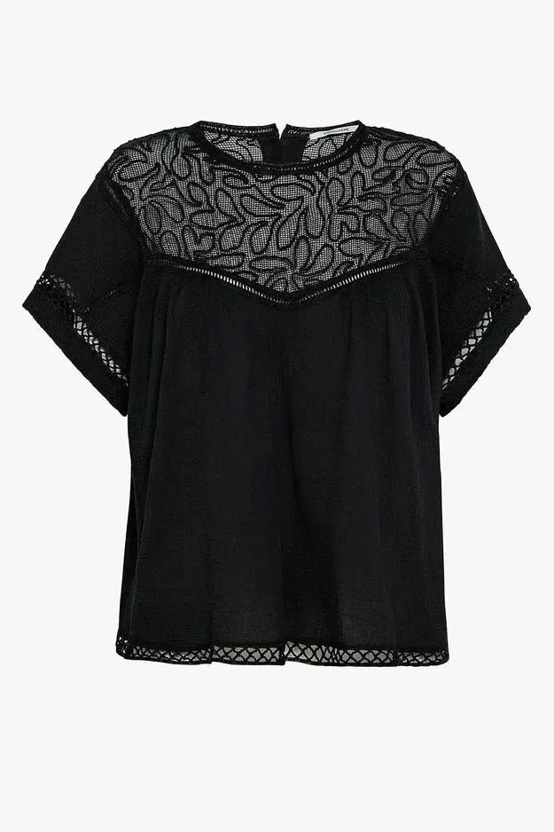 Bluse | POMANDERE Blondedetaljer i 100% bomuld, sort