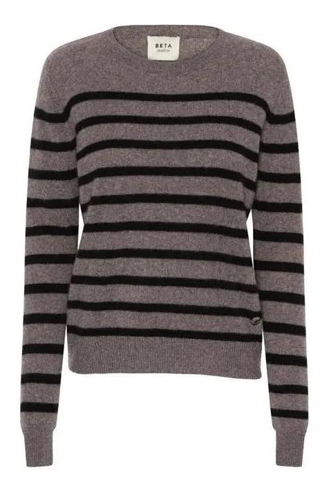 Beta Studios | Sweater | Bibi striped O-neck Cashmere, mole/black